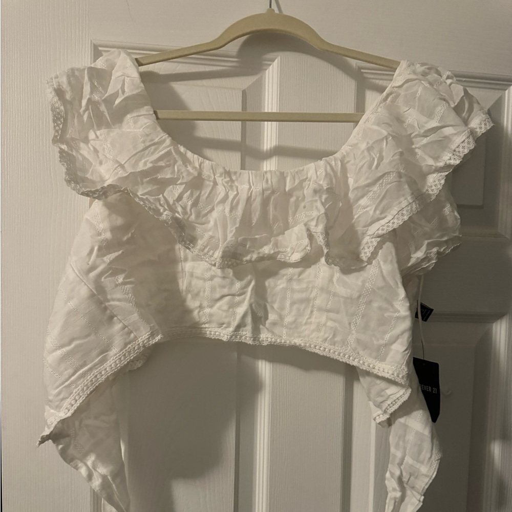 White off the shoulder flounce bounce